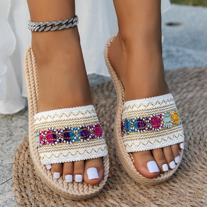 Ethnic Fashion Design - Chinelos Femininos para Exterior, Sapatos Planos